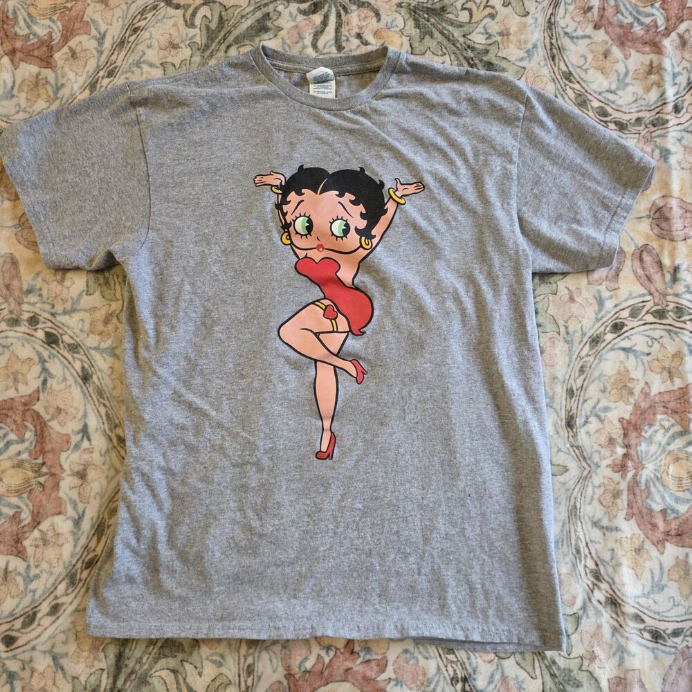 Betty Boop Shirt Adult Large Gray Short Sleeve Crewneck Graphic Tee Cartoon